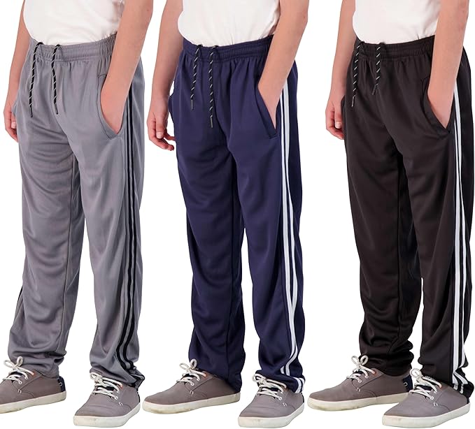 Real Essentials 3 Pack: Boys' Mesh Open Bottom Active Sweatpants