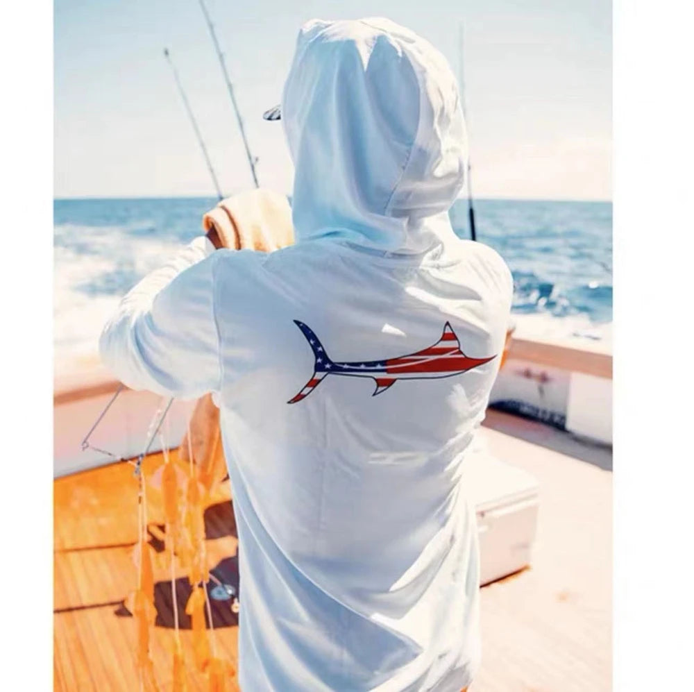 USA 2025 Men's Hooded Long Sleeve Performance Fishing Shirts Jersey For Fishing UV Hoodies Clothing Camiseta De Pesca Tops