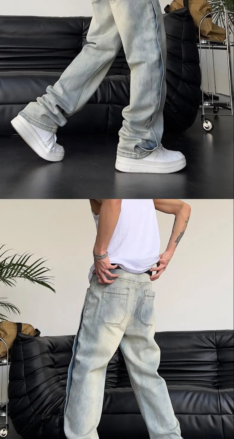 Jeans for Men Loose Light Blue Baggy Straight Man Cowboy Pants 