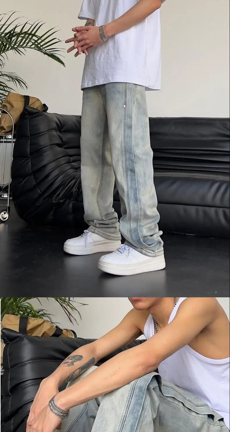 Jeans for Men Loose Light Blue Baggy Straight Man Cowboy Pants