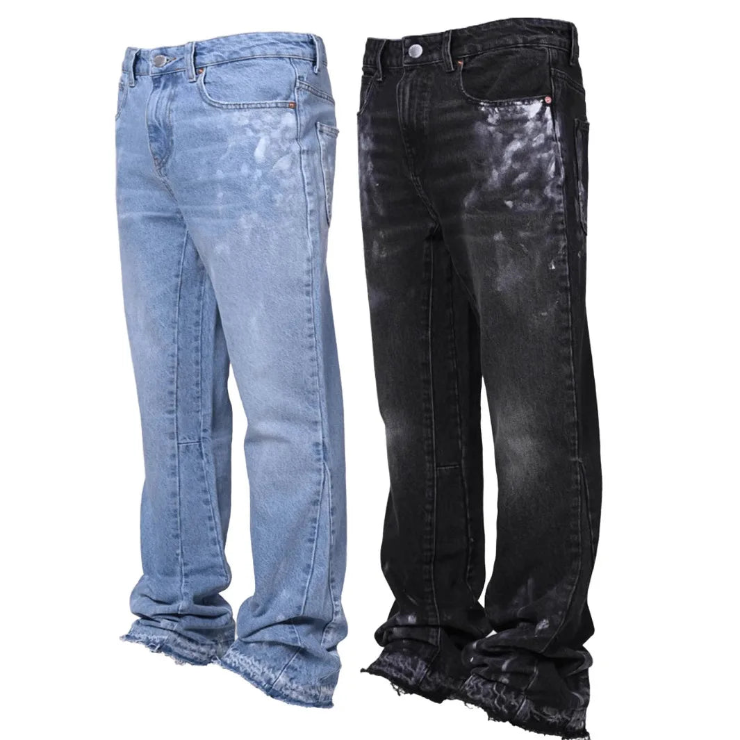Jeans Men Vintage Straight Pants Mid Waist Stretch Distressed Washed Pockets 
