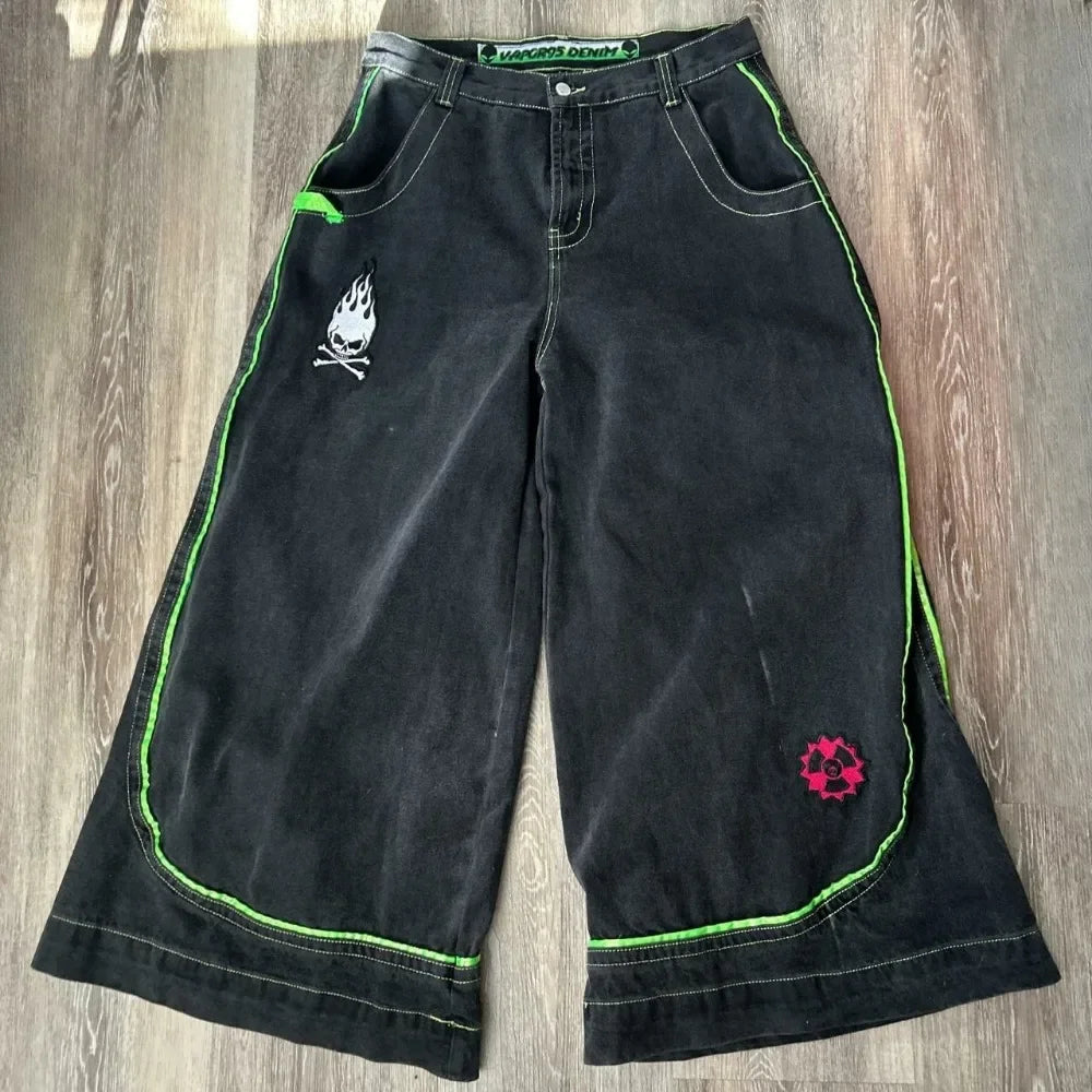 Jeans Spring and Autumn European and American wide-leg loose alien pattern trousers 