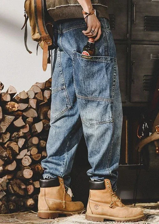 Jeans for Men Tapered Male Cowboy Pants Black Trousers Cargo 