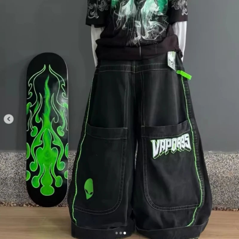 Jeans Spring and Autumn European and American wide-leg loose alien pattern trousers 