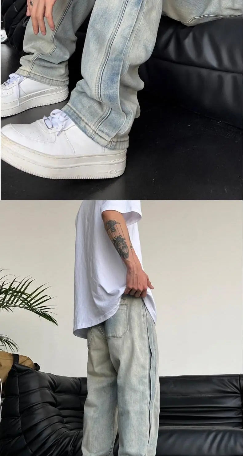Jeans for Men Loose Light Blue Baggy Straight Man Cowboy Pants 