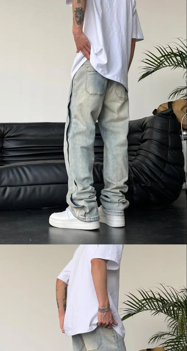 Jeans for Men Loose Light Blue Baggy Straight Man Cowboy Pants 