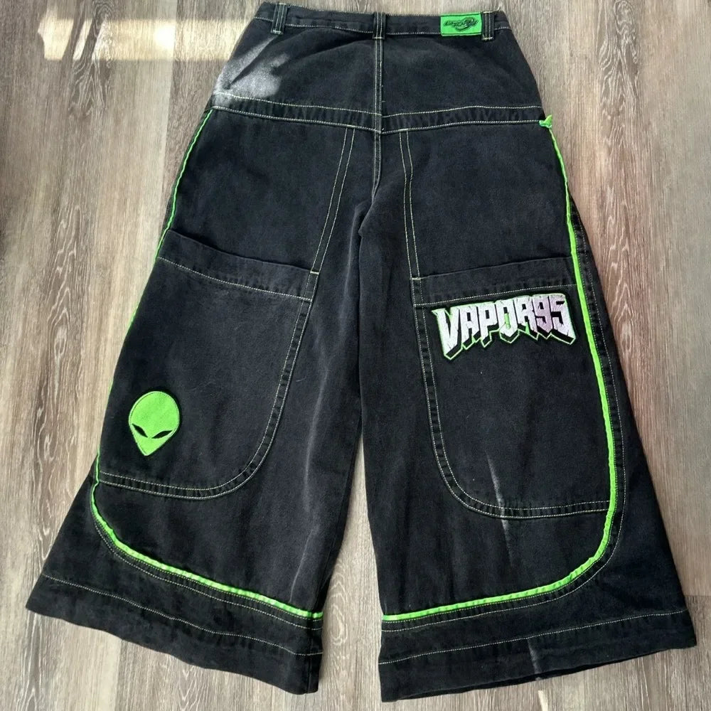 Jeans Spring and Autumn European and American wide-leg loose alien pattern trousers 