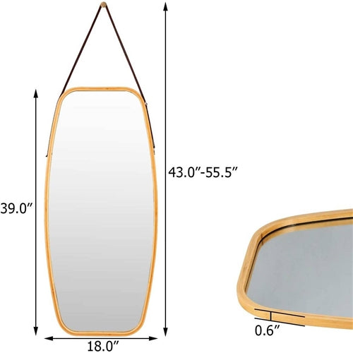 Wall Hanging Bedroom Bathroom Rectangular Mirror with Bamboo Frame