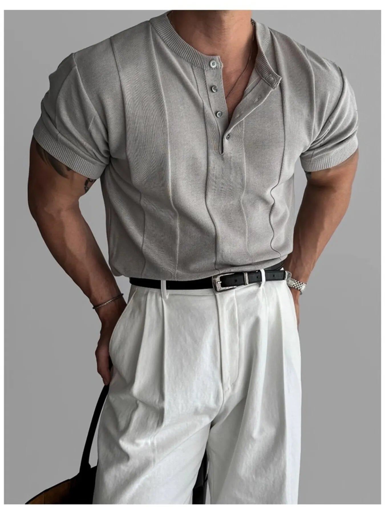 Men's Plus Size Button Detail Short Sleeve Top