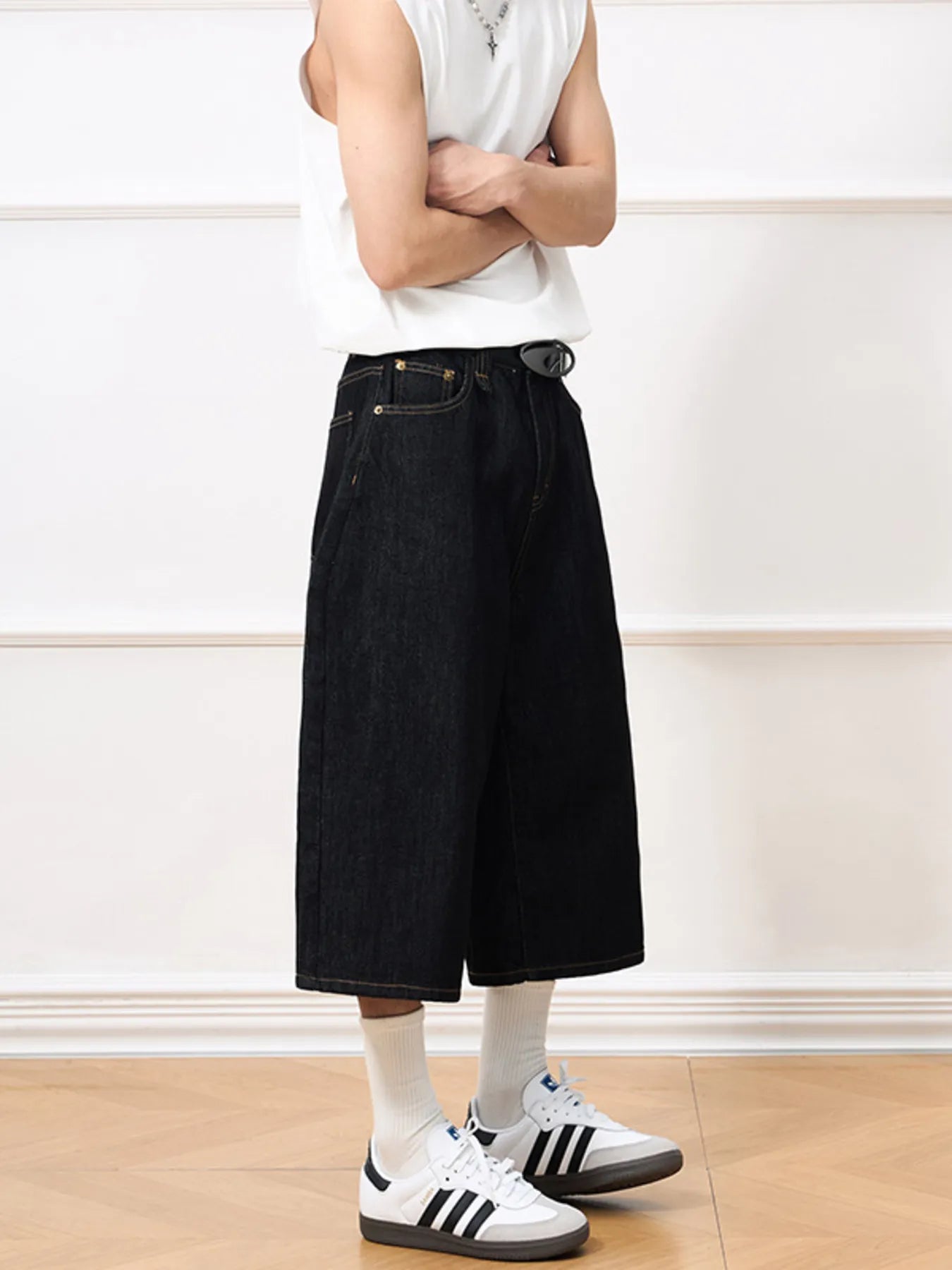 Men's Wide Leg Capris Jeans