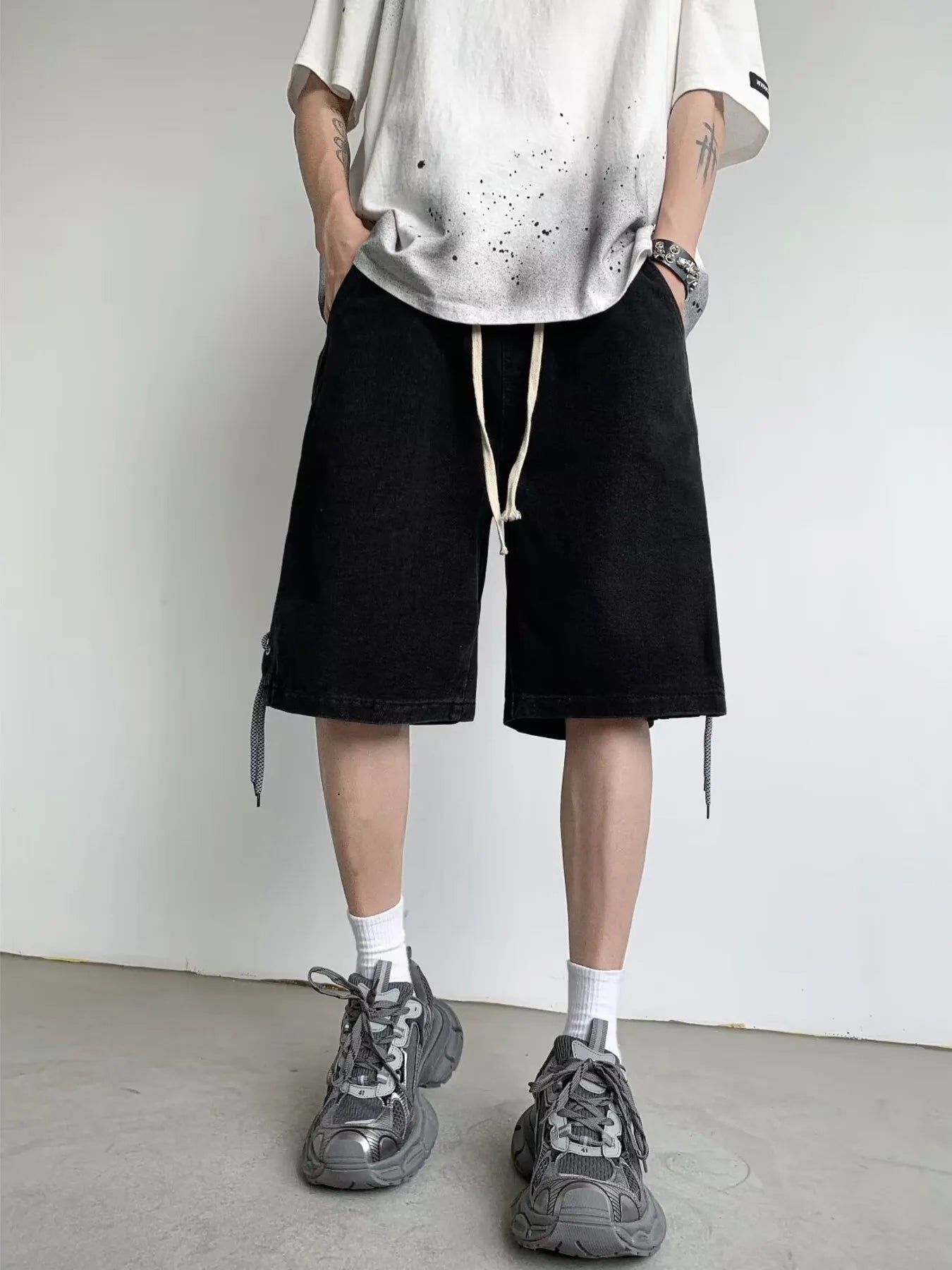 Men's Full Size Drawstring Loose Fit Denim Shorts Plus Size