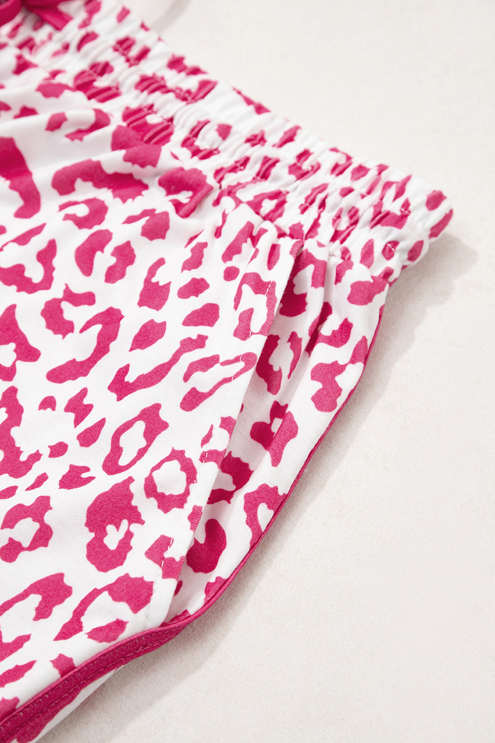 White Leopard Elastic Waist Lace up Contrast Trim Casual Shorts