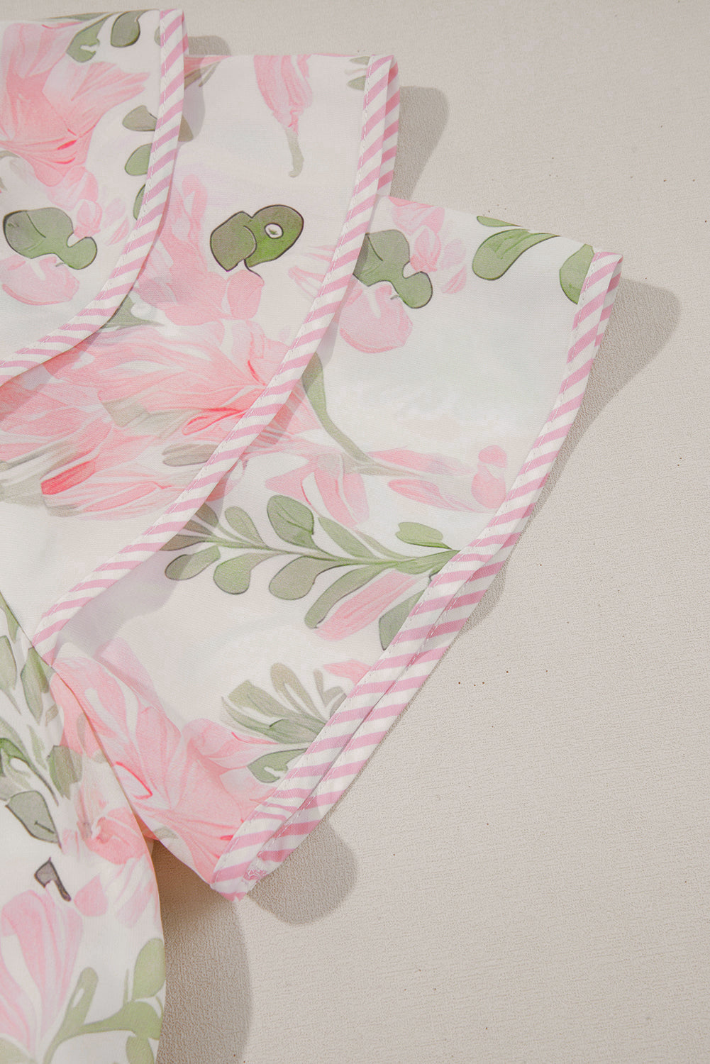 Sky Blue Floral Contrast Edge Ruffle Sleeve Tie Neck Mini Dress