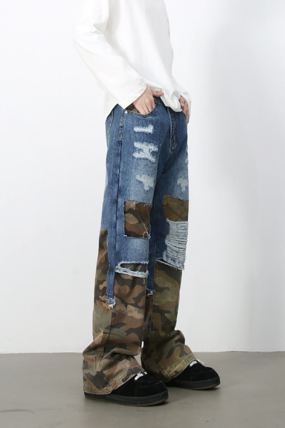 Men's Distressed Camouflage Jeans