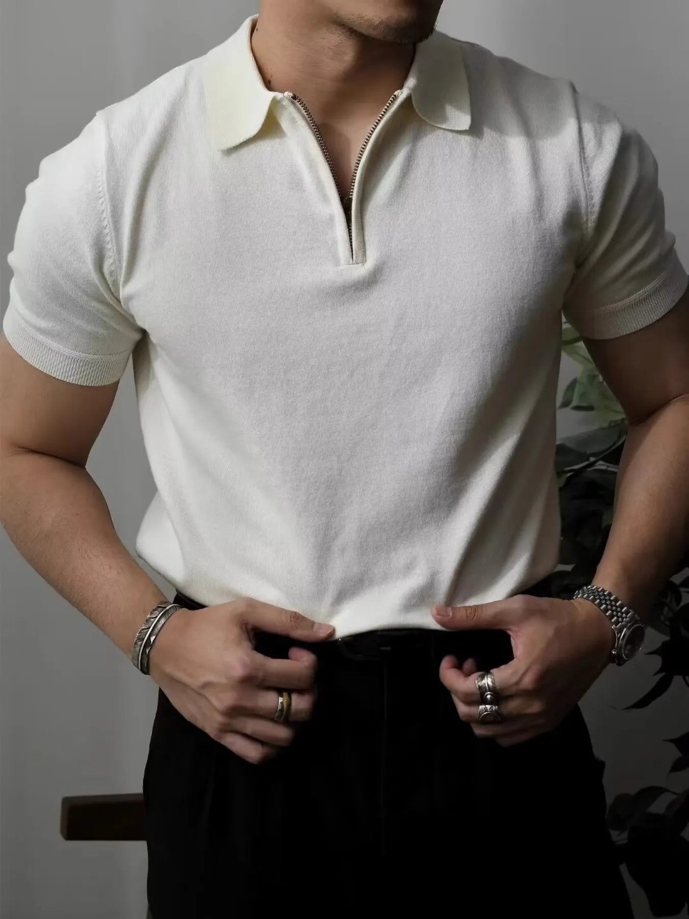 Men's Full Size Zip Collar Short Sleeve Polo Plus SIze