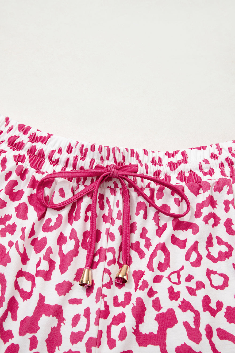 White Leopard Elastic Waist Lace up Contrast Trim Casual Shorts