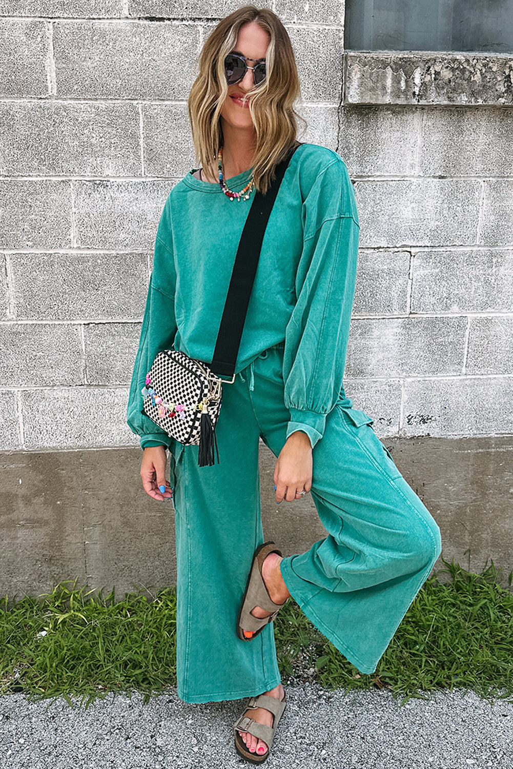 Black Leopard Print Halter Tank Top and Pants Set