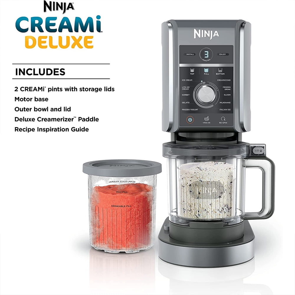 Restored Ninja NC501 CREAMi Deluxe 11-in-1 XL Ice Cream Maker Silver Bundle with 2 YR CPS Enhanced Protection Pack (Refurbished)