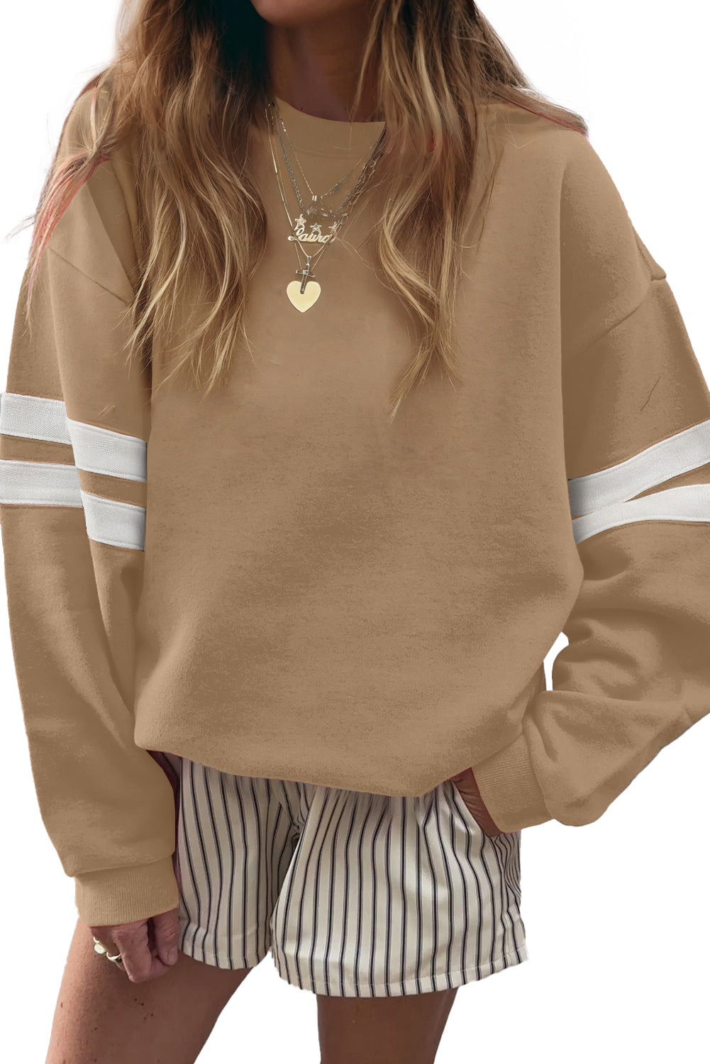 Black Preppy Striped Sleeve Loose Sweatshirt