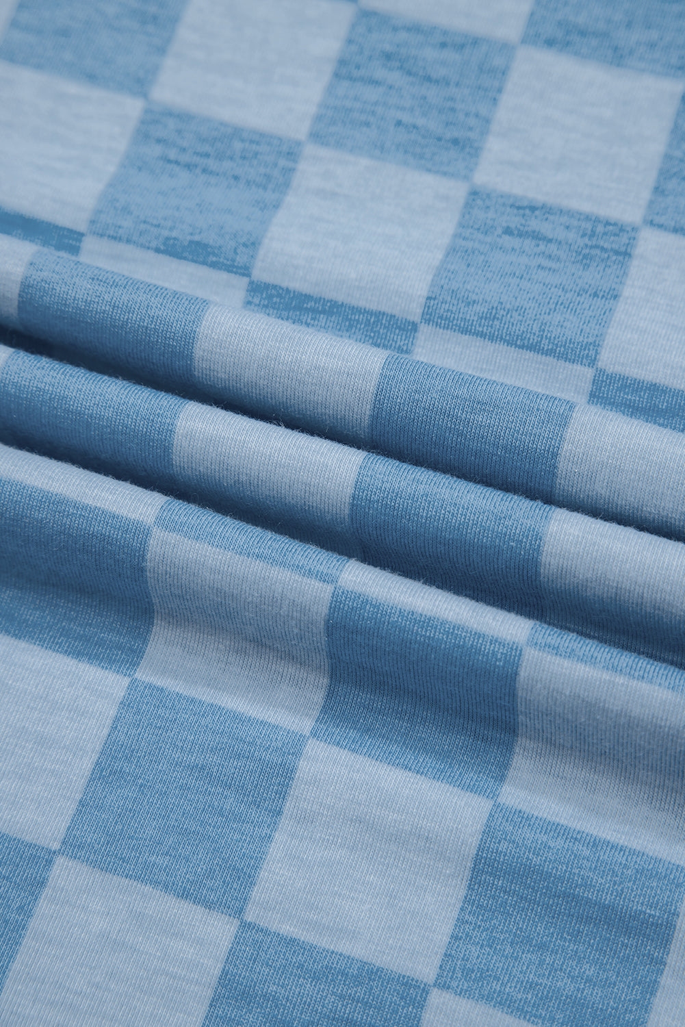 Sky Blue Tie Elastic Waist Checkered Loose Pants