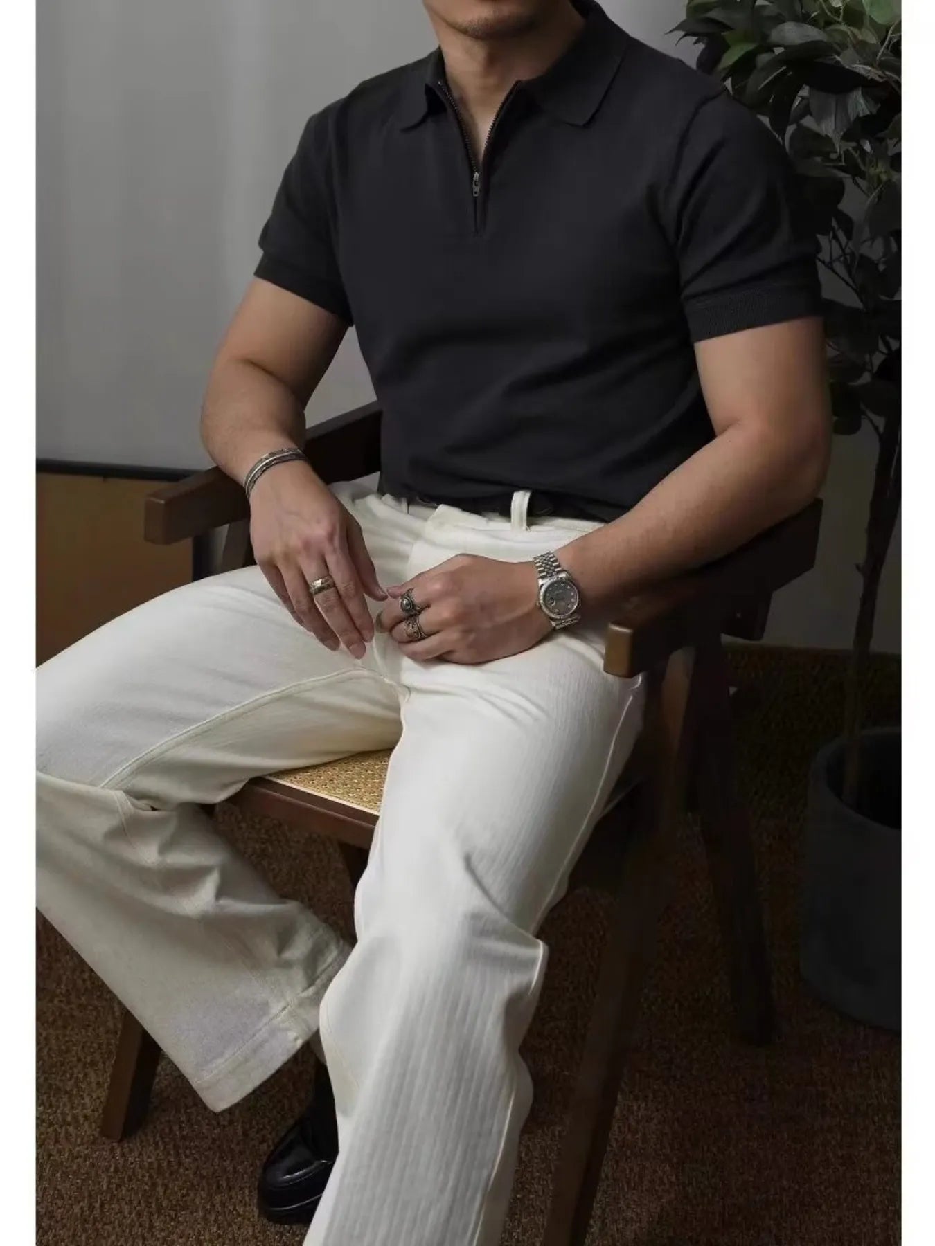 Men's Full Size Zip Collar Short Sleeve Polo Plus SIze