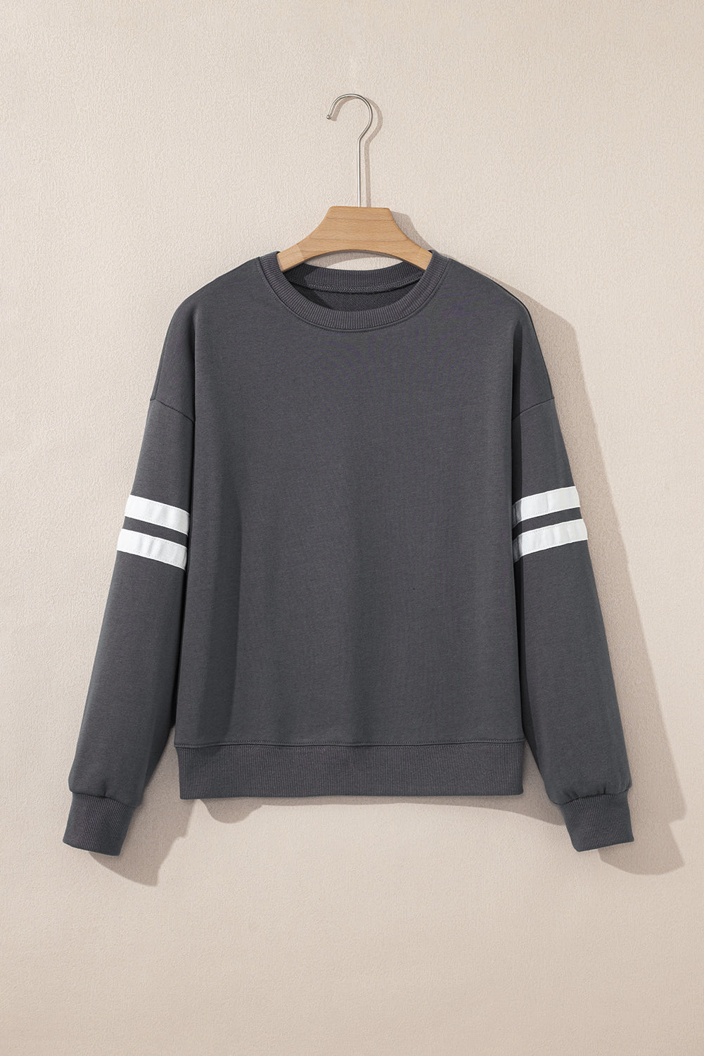 Black Preppy Striped Sleeve Loose Sweatshirt