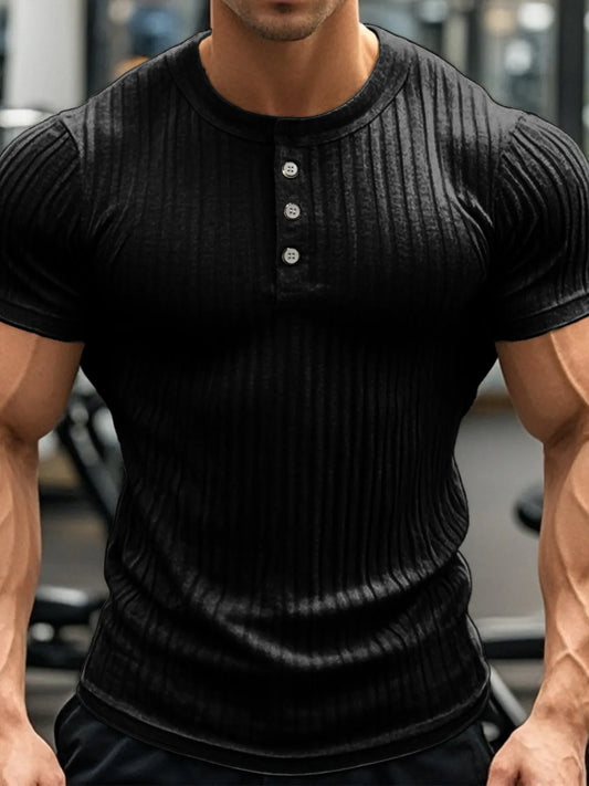 Men's Full Size Button Detail Henley Active T-Shirt Plus Size