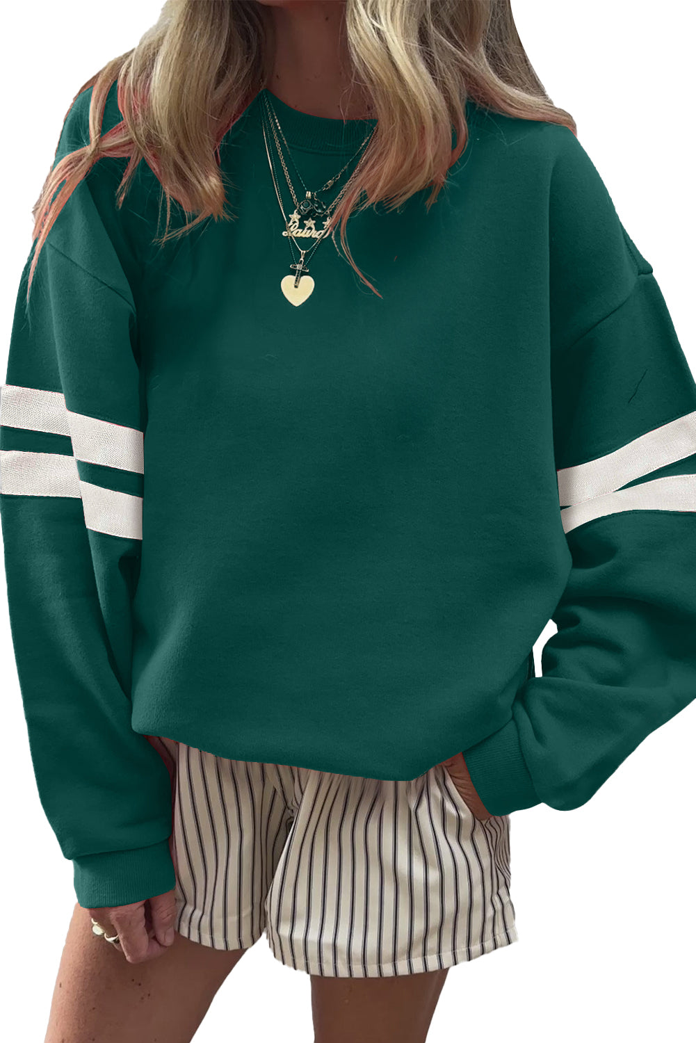 Black Preppy Striped Sleeve Loose Sweatshirt