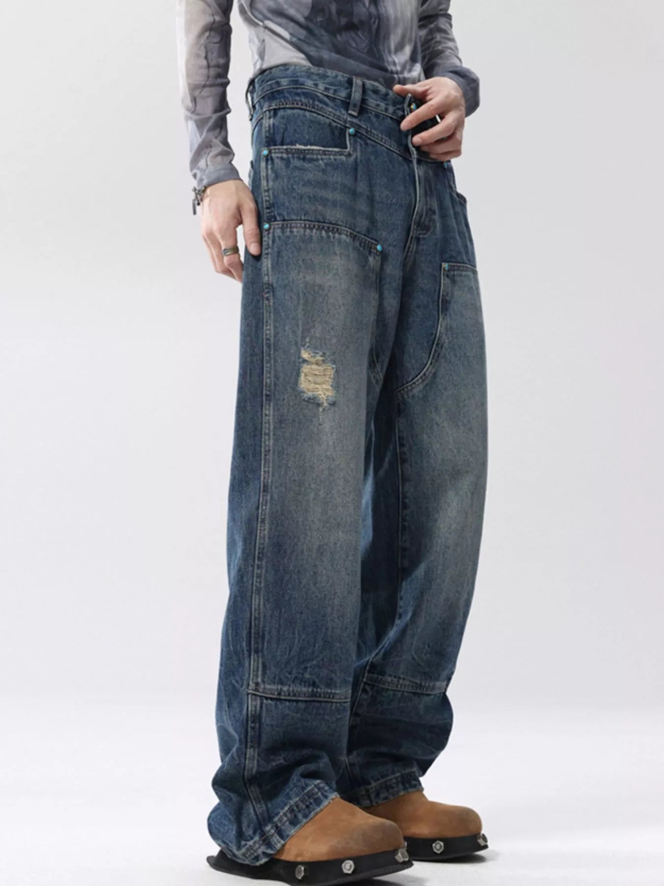 Men's Full Size Distressed Wide Leg Jeans Plus Size