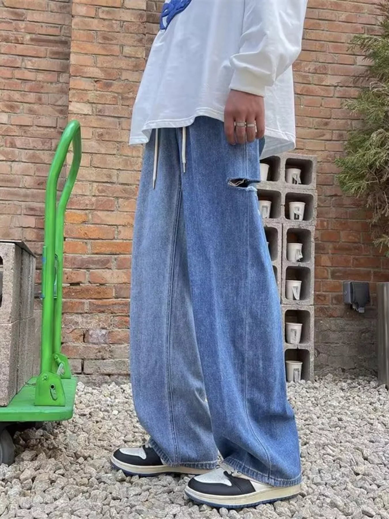 Men's Full Size Ripped Wide Leg Jeans Plus Size