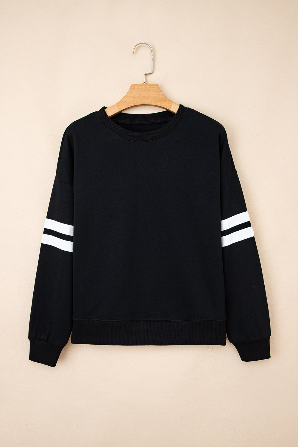  Black Preppy Striped Sleeve Loose Sweatshirt
