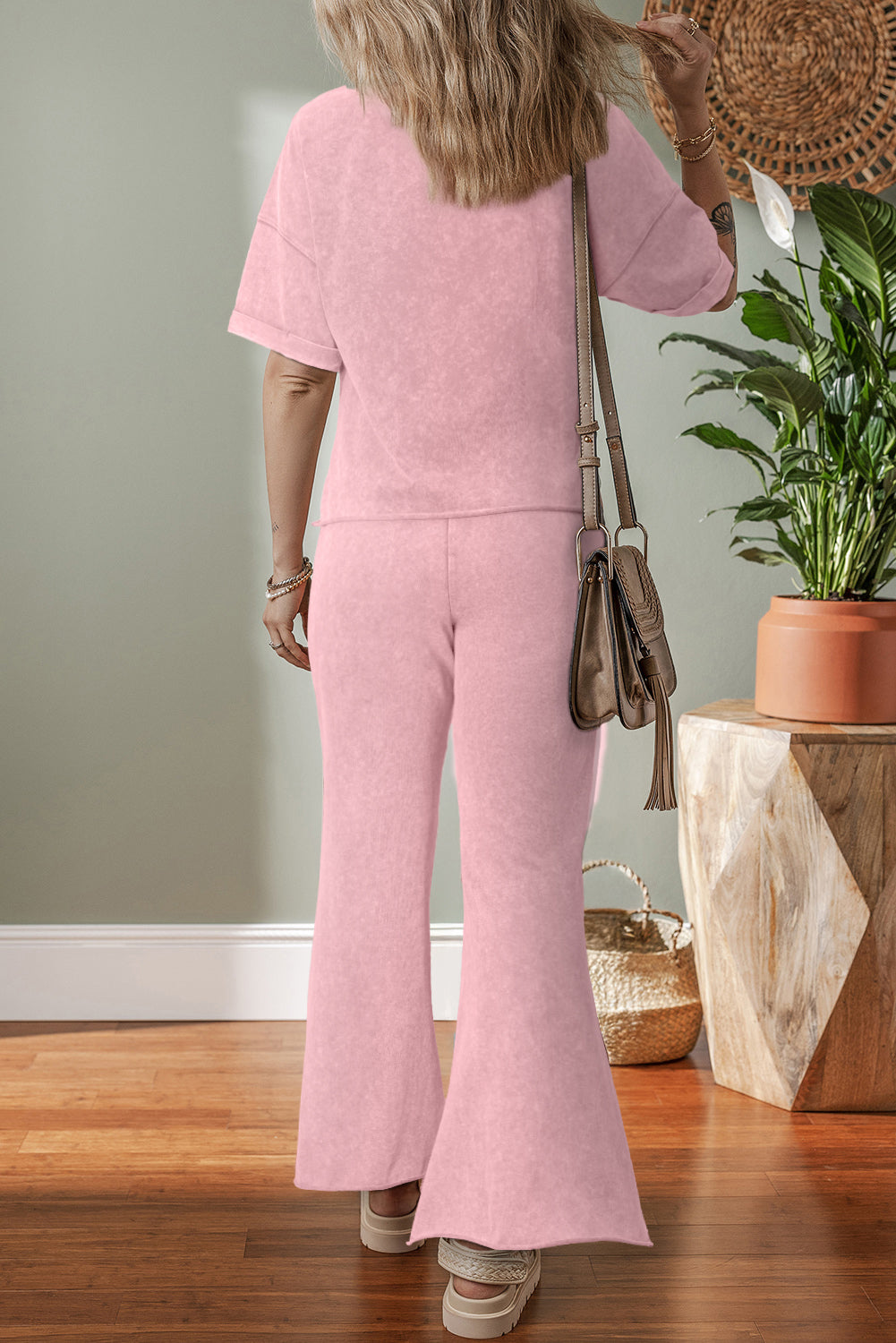 Mint Green Mineral Wash Star Patched Loose Pants Set