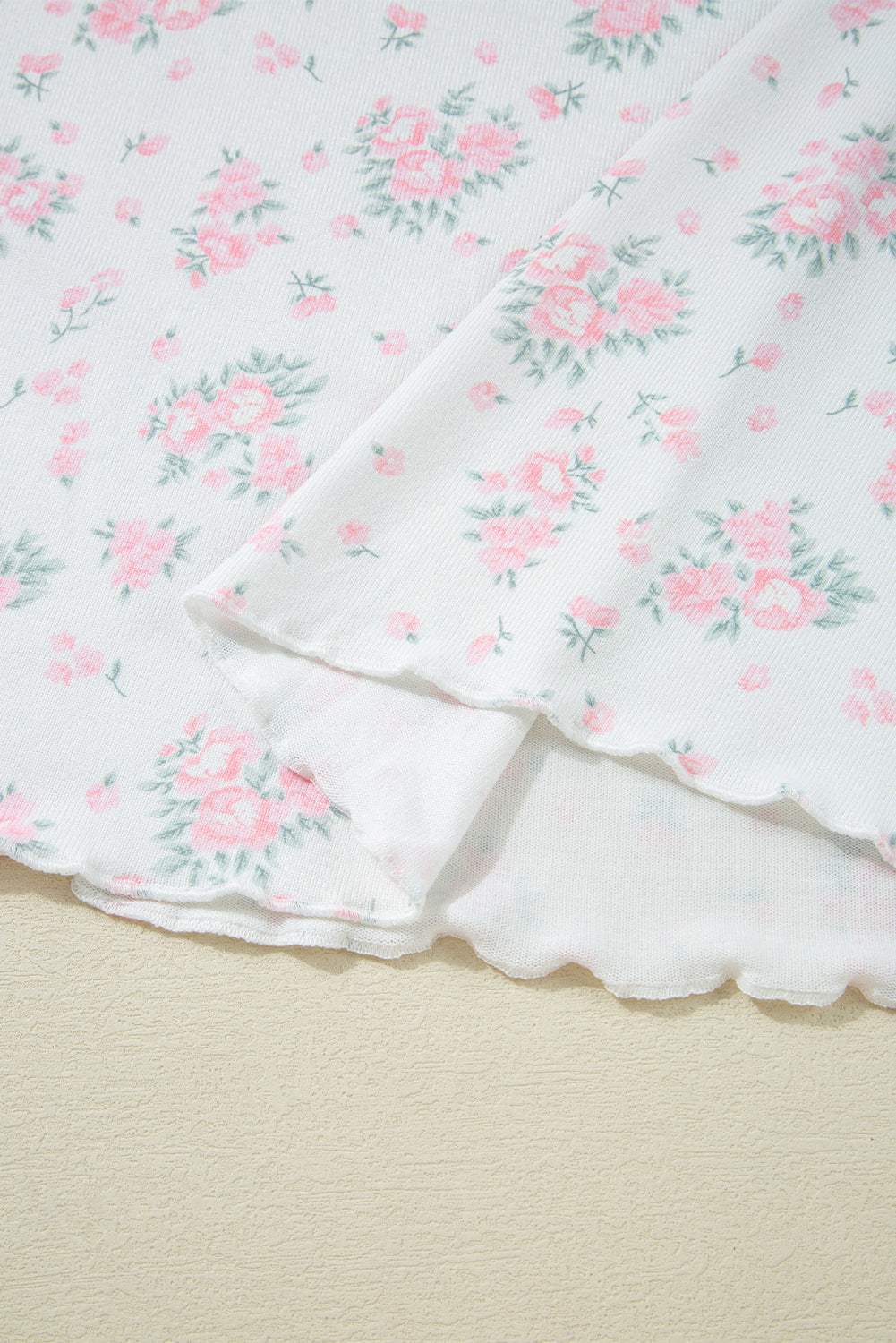 Pink Floral Print Lettuce Trim Tee and Shorts Pajama Set 