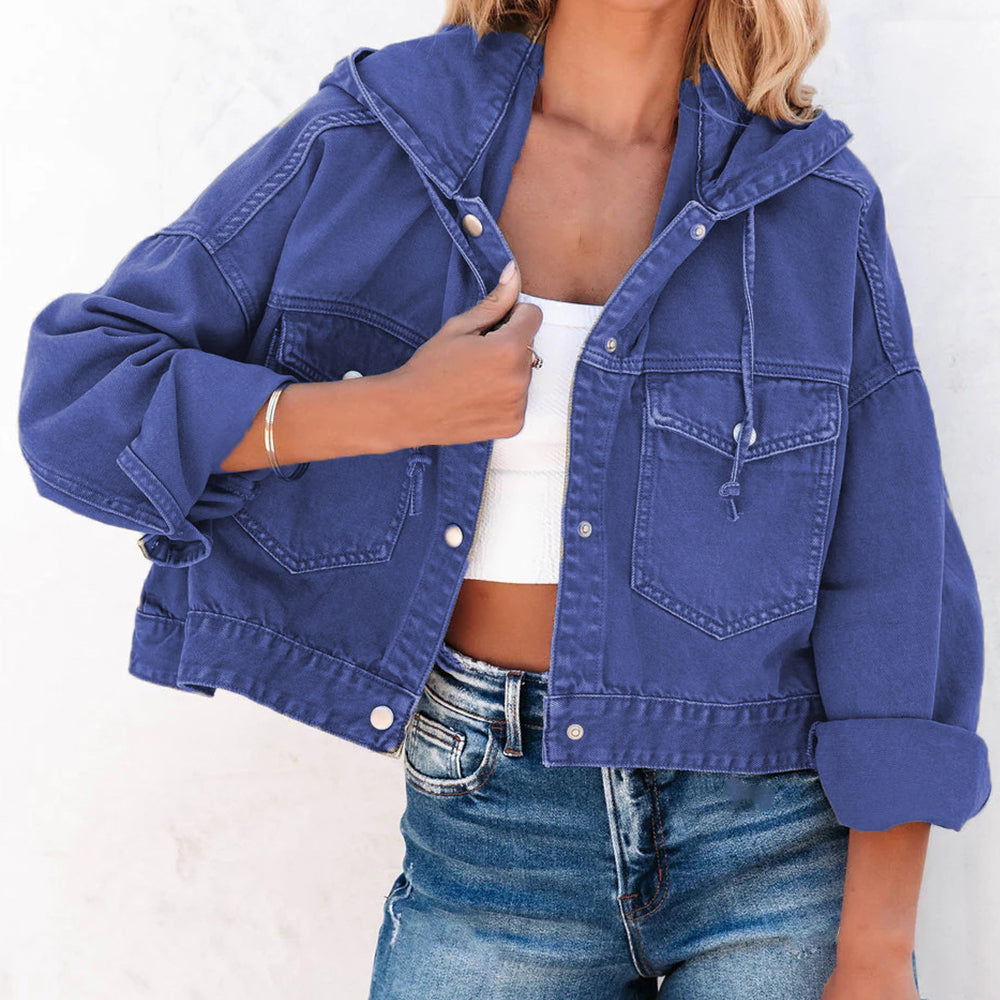 Button Down Raw Hem Denim Jacket