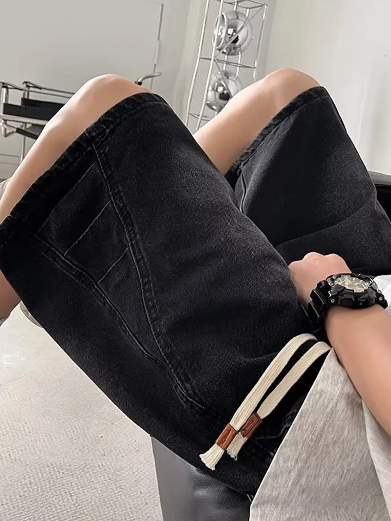 Men's Plus Size Wash Loose Fit Denim Shorts