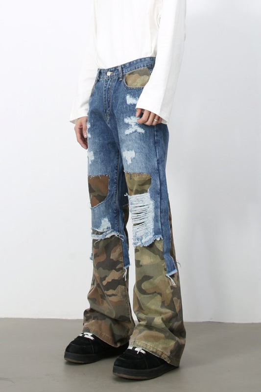 Men's Distressed Camouflage Jeans