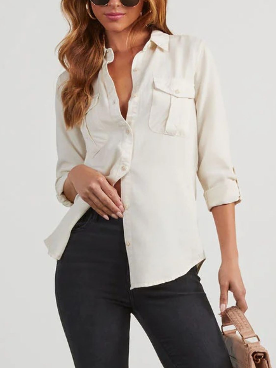 Button Up Collared Neck Denim Top