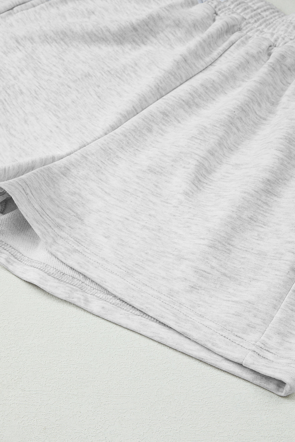 Light Grey Bow Embroidery Long Sleeve Pullover and High Waist Shorts Set