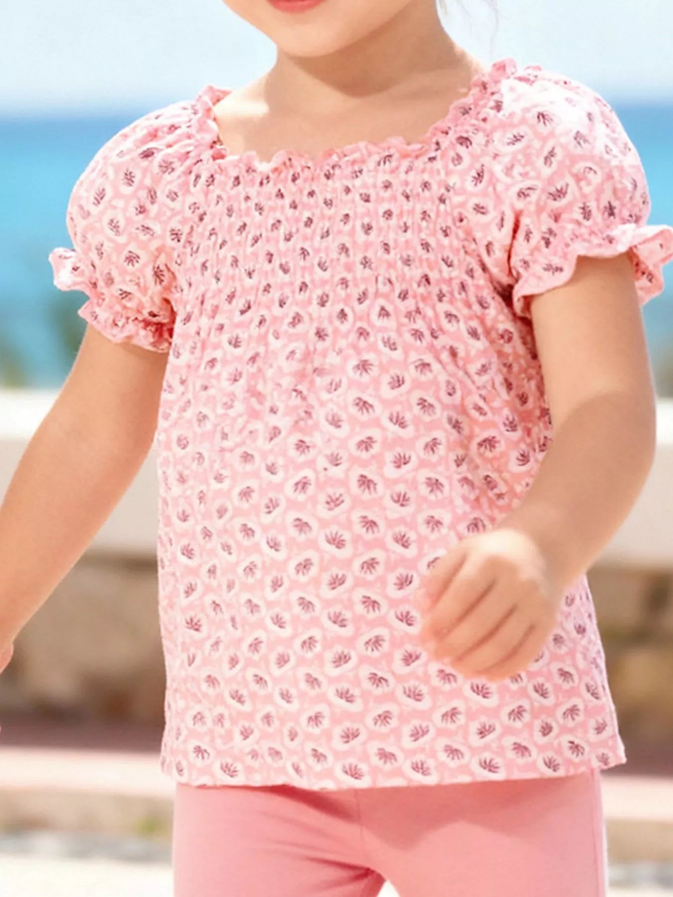 Children's Floral Print Smocked Top