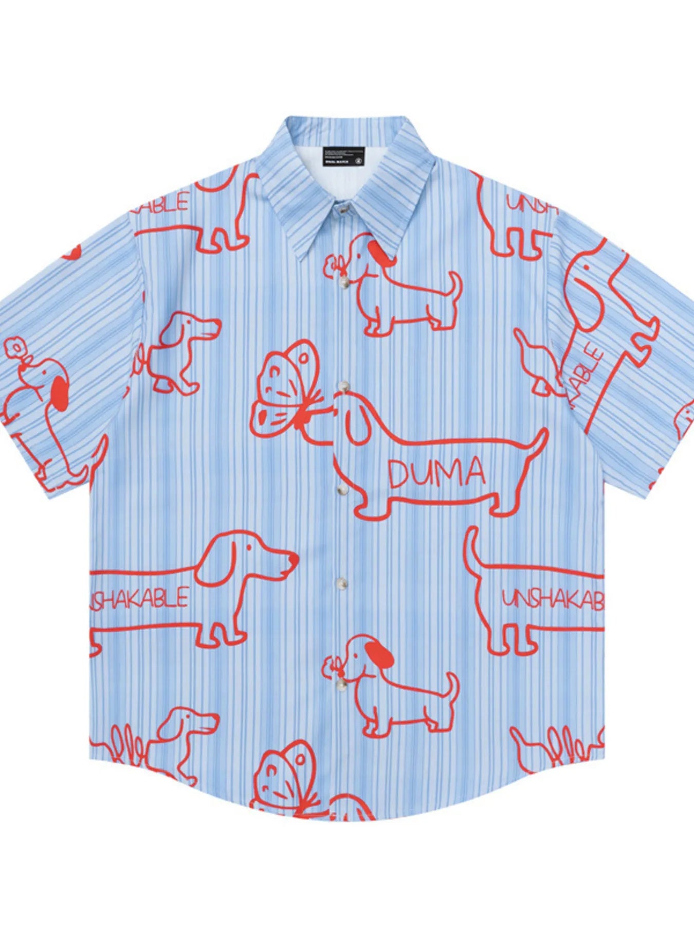 Men's Striped Dog Print Short Sleeve Button-Up Shirt
