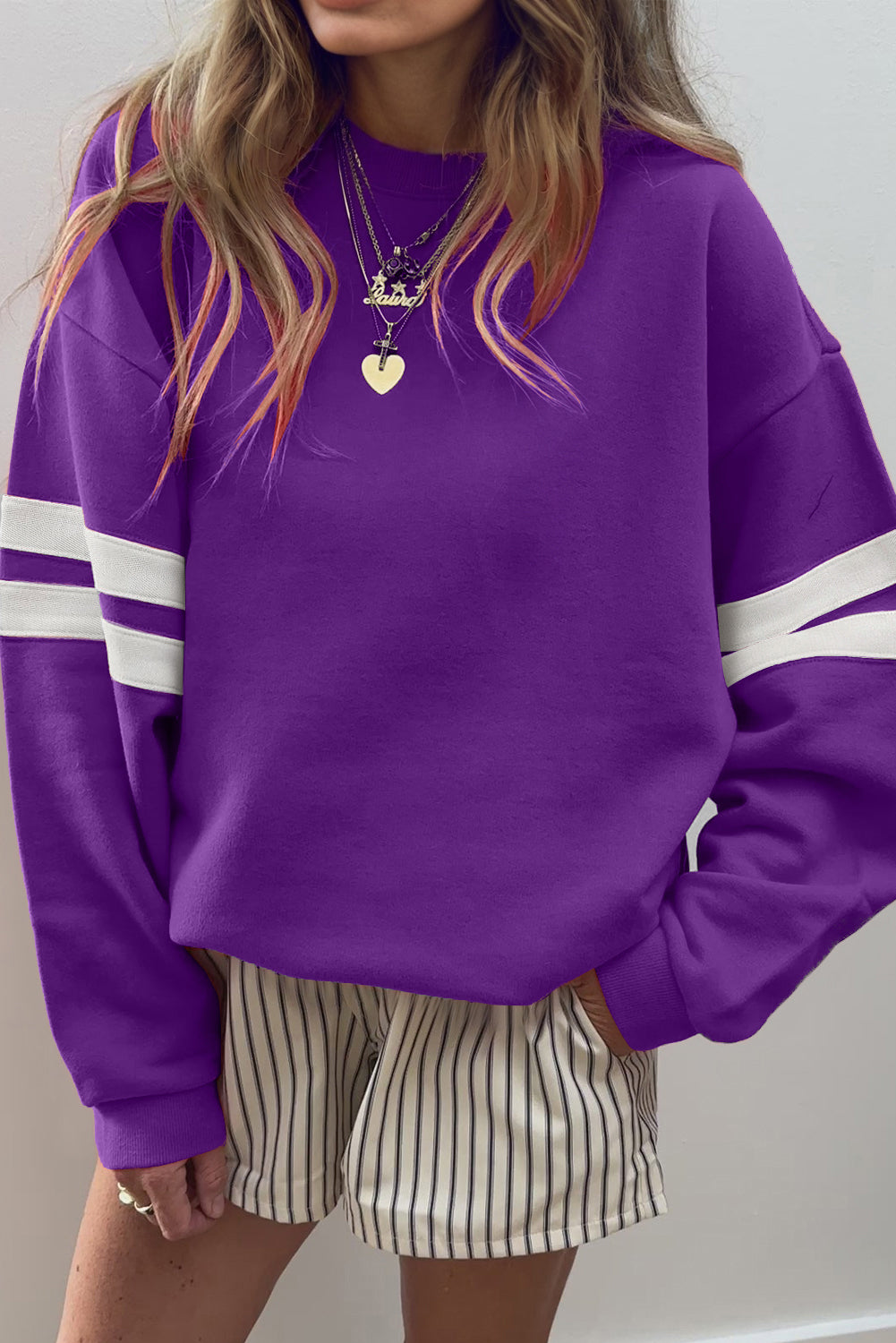 Black Preppy Striped Sleeve Loose Sweatshirt