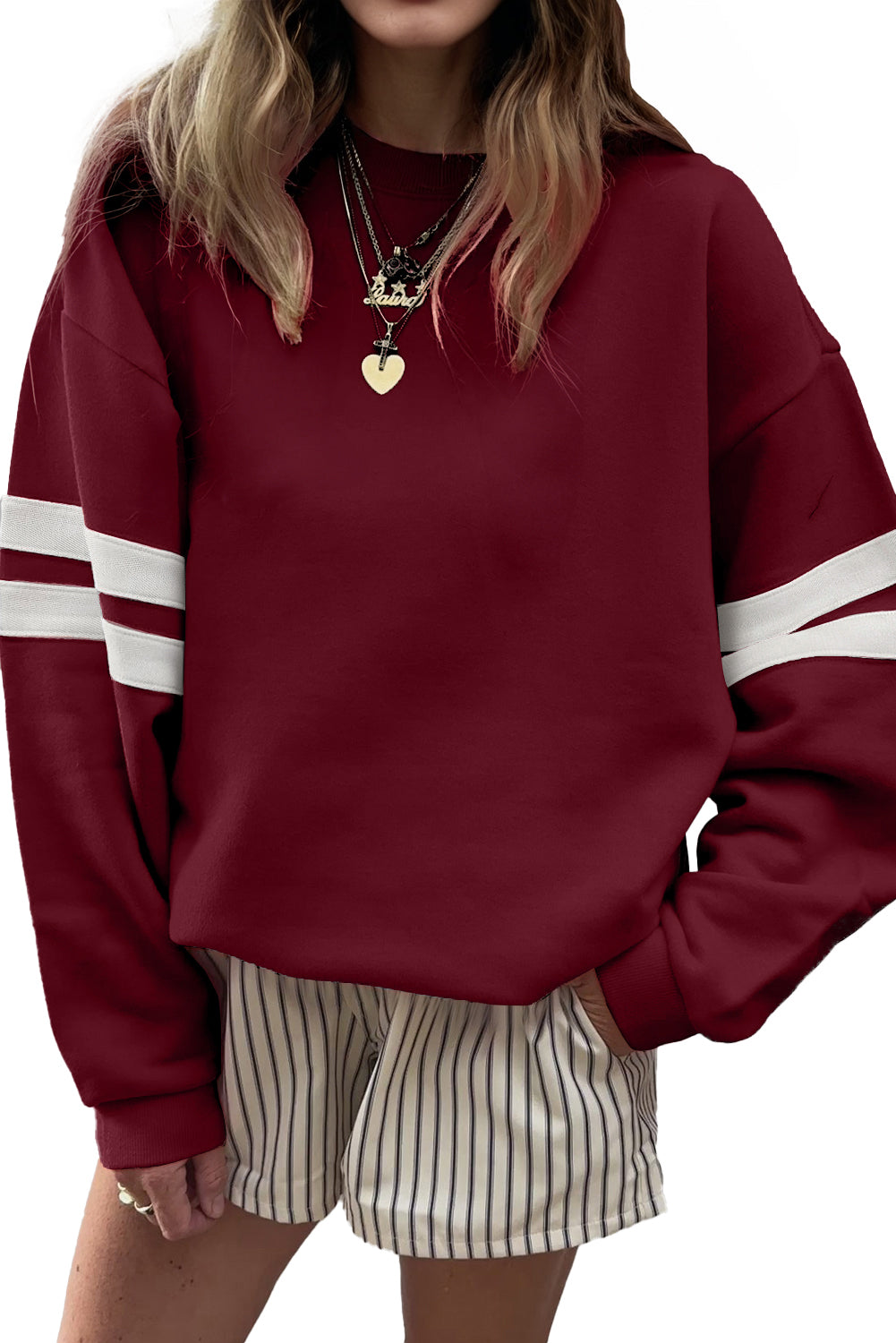 Black Preppy Striped Sleeve Loose Sweatshirt
