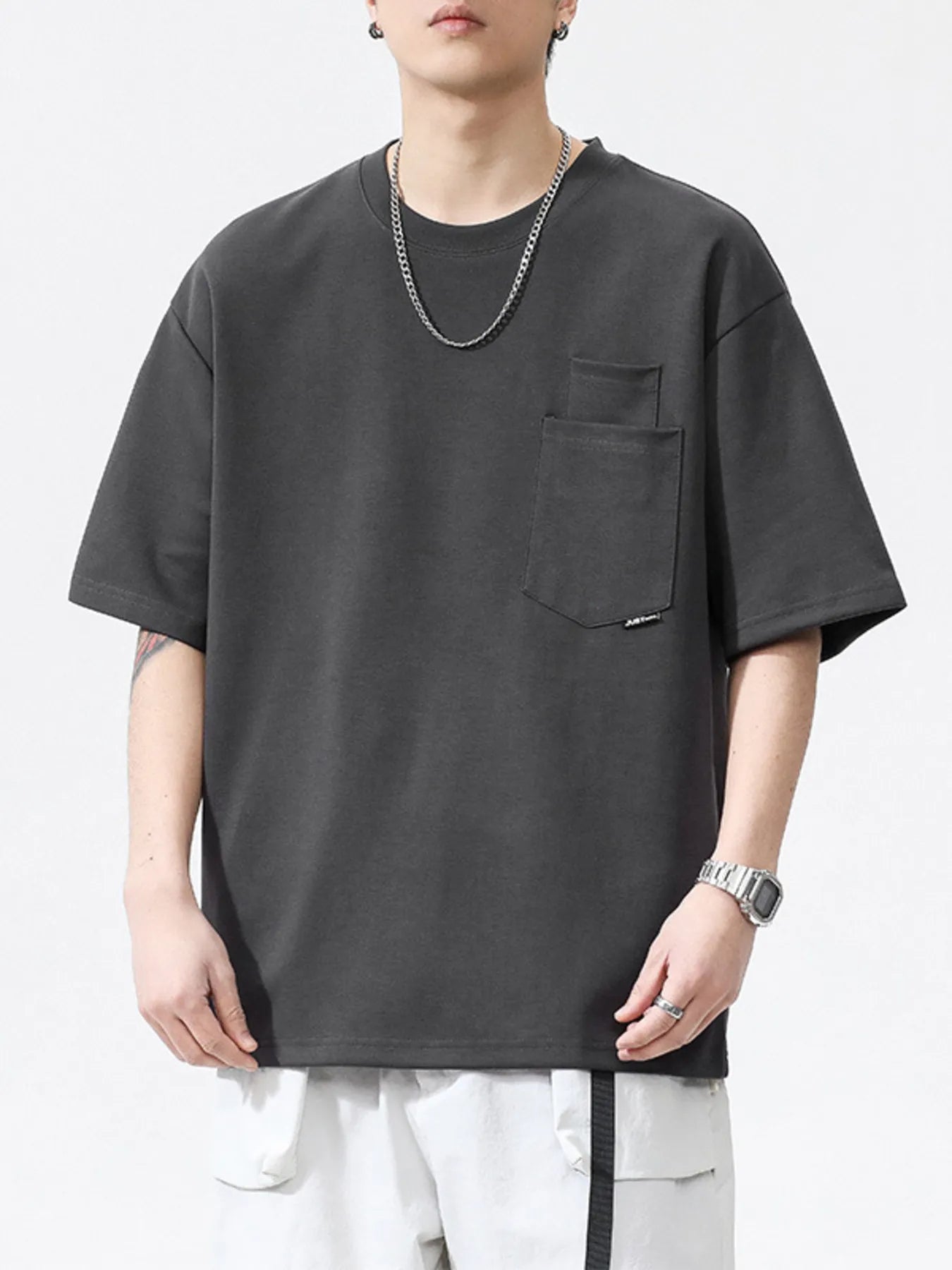Men's Plus Size Casual Pocket Solid Color T-Shirt