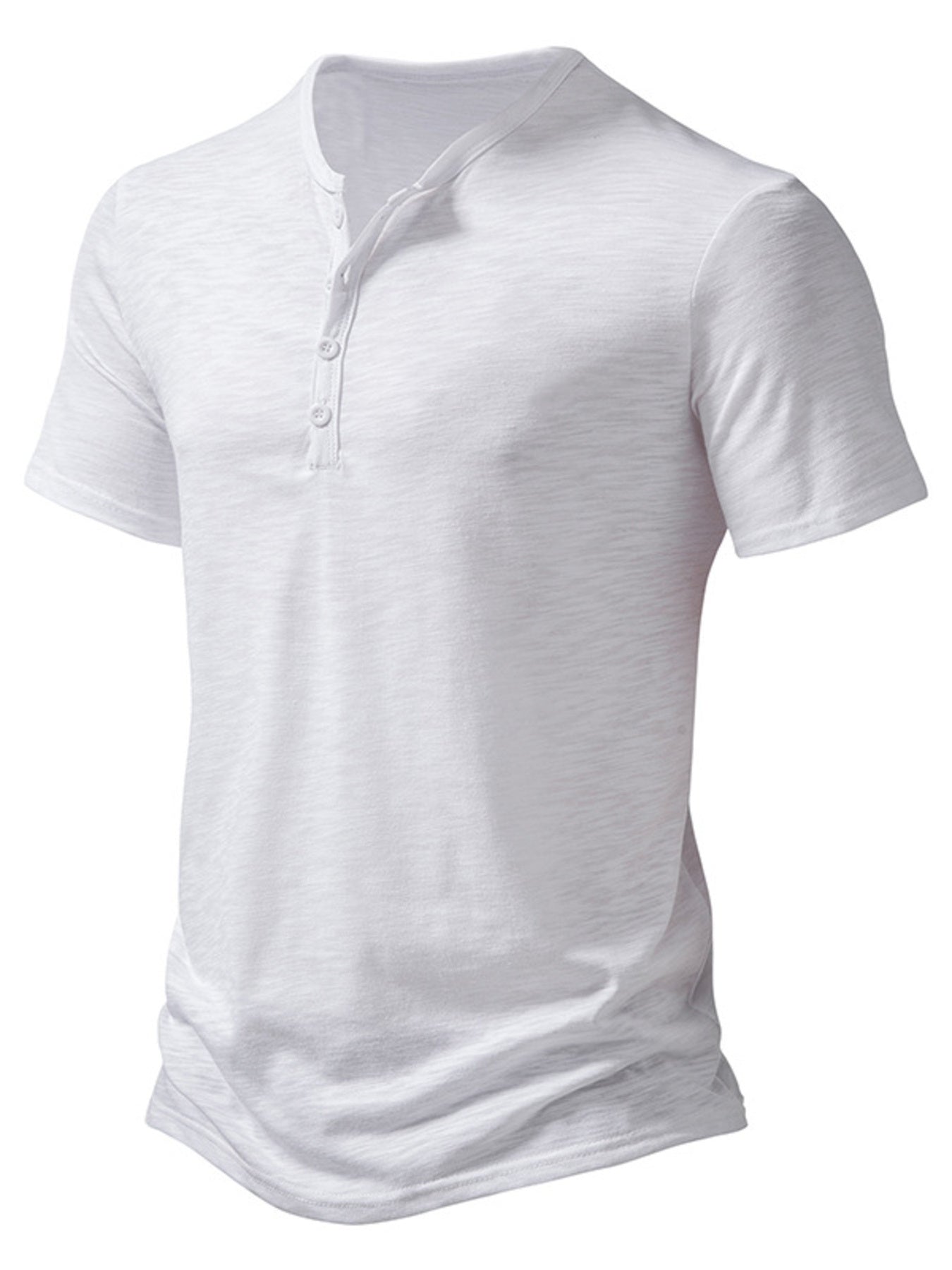 White short-sleeve henley shirt on a white background