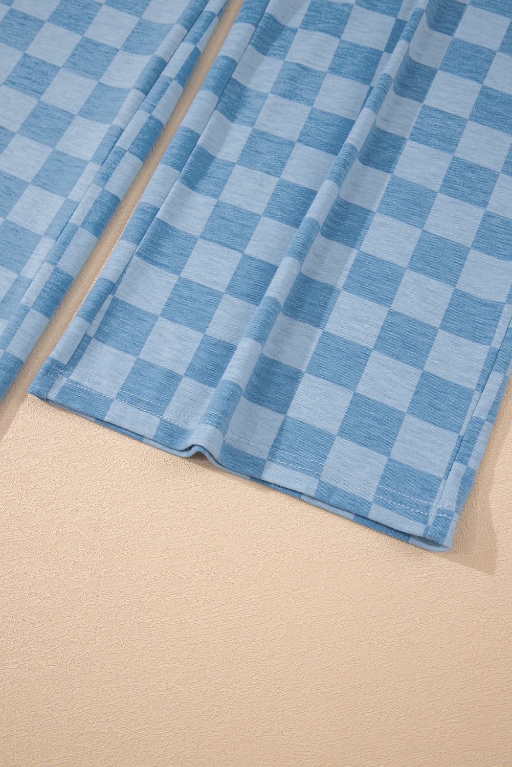 Sky Blue Tie Elastic Waist Checkered Loose Pants