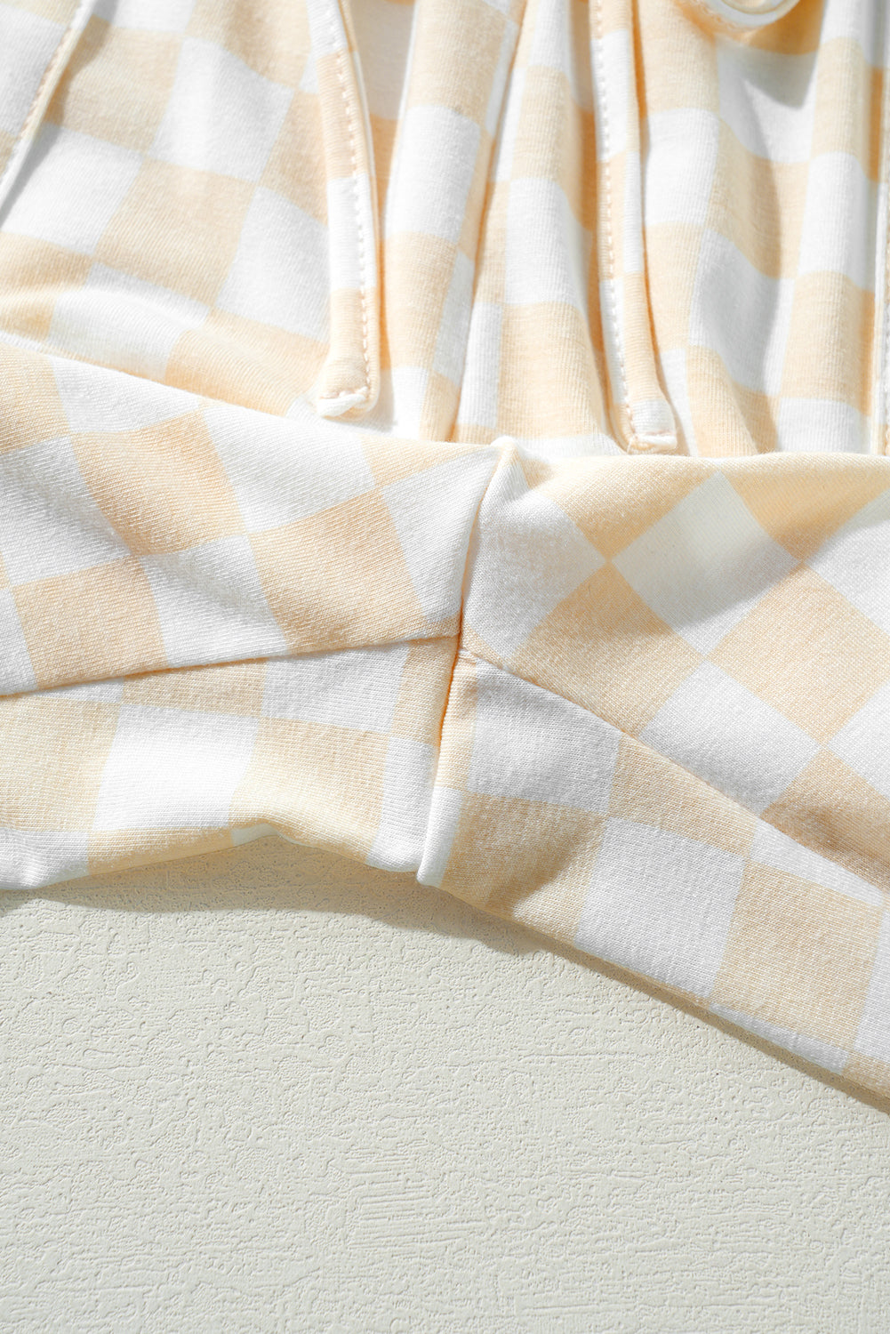 Beige Checkered Print Long Sleeve Loose Fit Pajama Set 