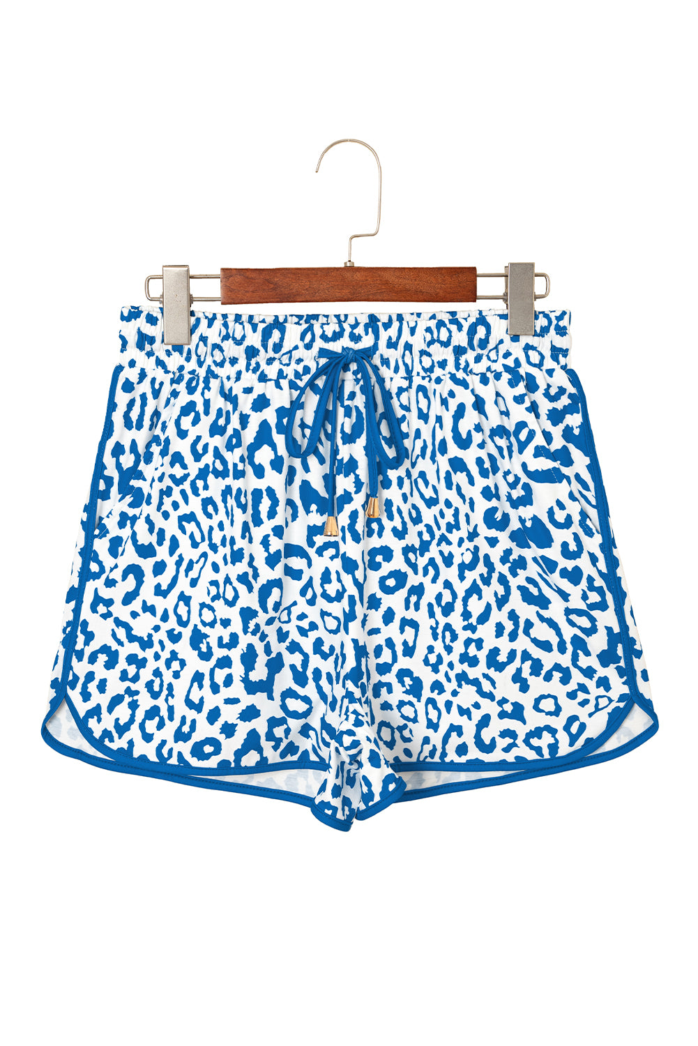 White Leopard Elastic Waist Lace up Contrast Trim Casual Shorts