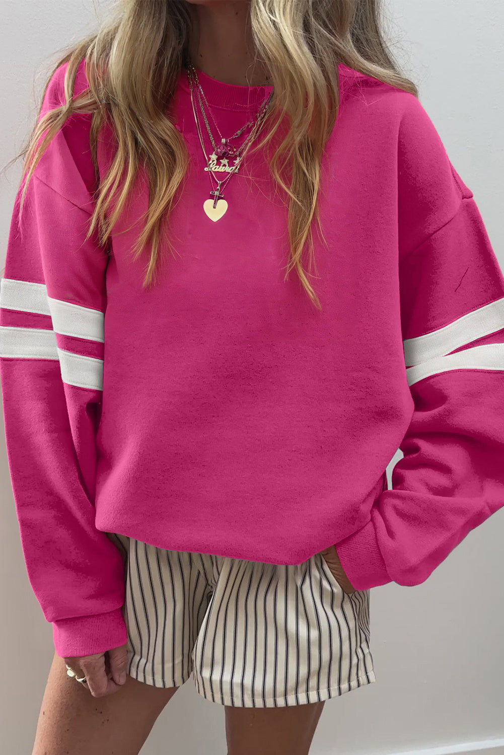 Black Preppy Striped Sleeve Loose Sweatshirt