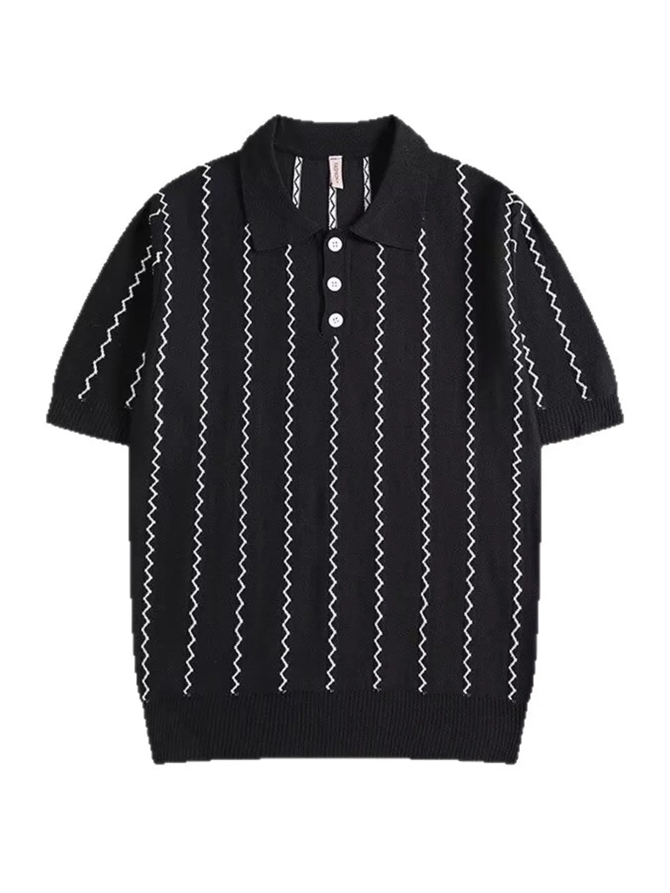 Men's Full Size Zigzag Striped Knit Polo Plus Size
