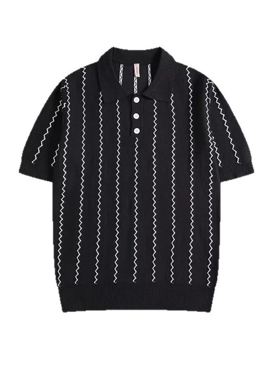 Men's Full Size Zigzag Striped Knit Polo Plus Size